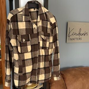 Kendall & Kylie Brown and Cream Plaid Shirt Jacket